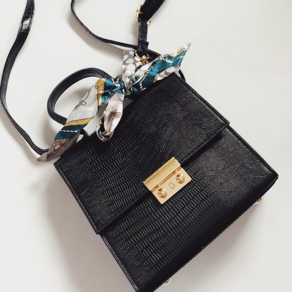 Veil Black Croc Vegan Top Handle Bag - Picture 4 of 8